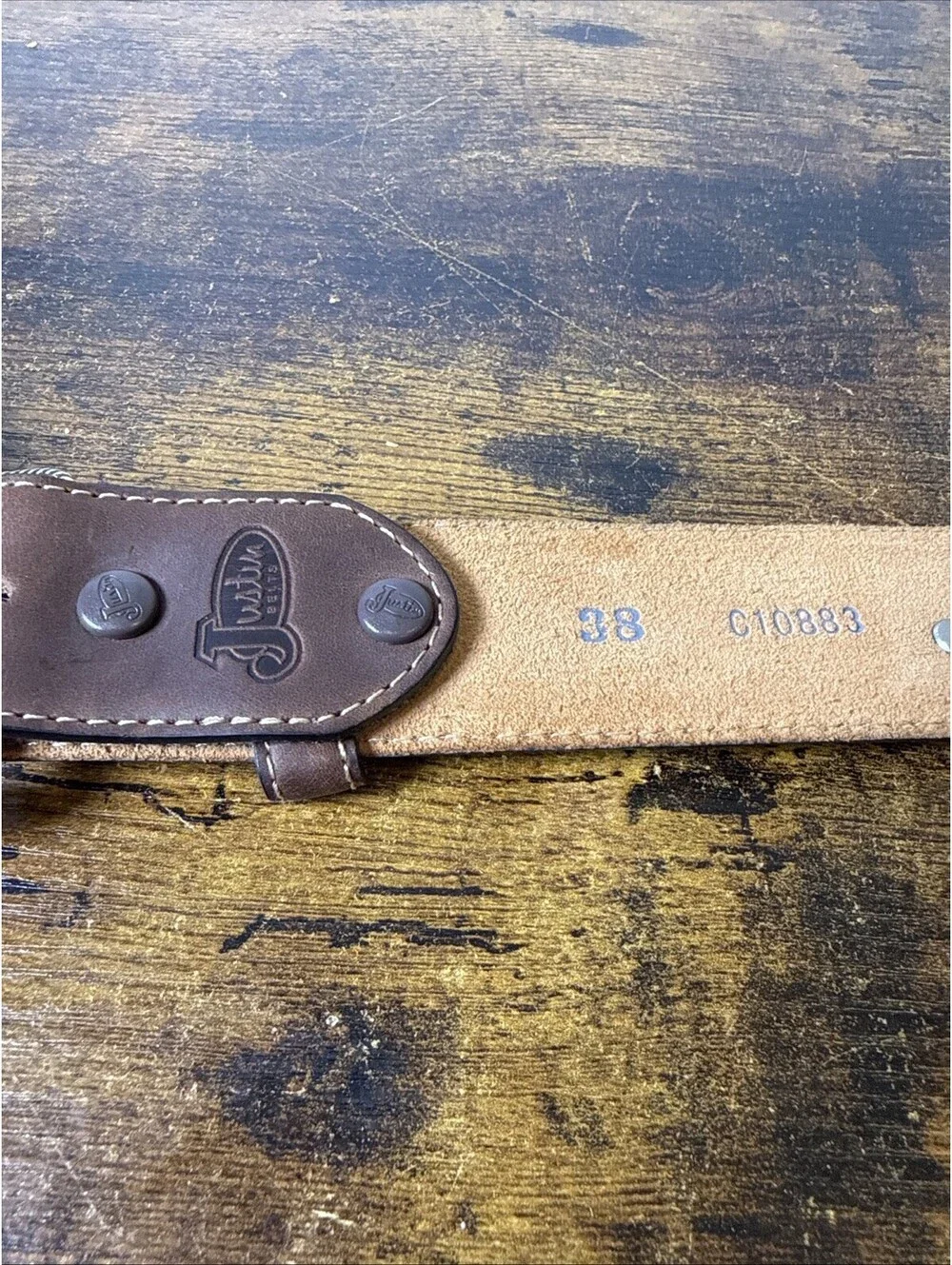 Justin Boots Leather Belt C10883 Size 38 Horse Head Concho Western Brown NWOT